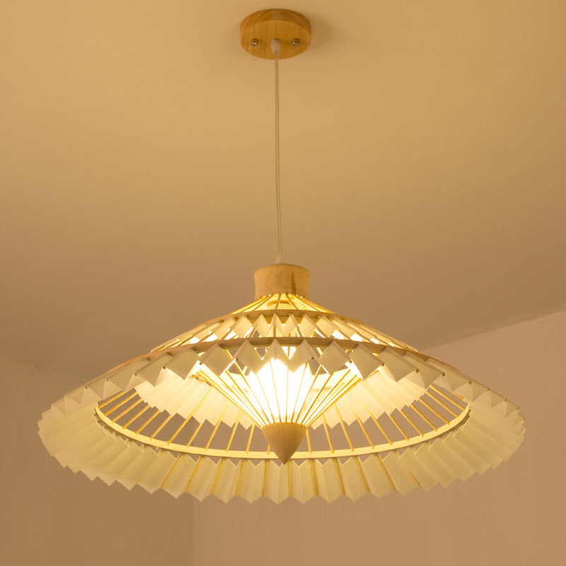 Traditional Japanese Dome Umbrella Shape Bamboo Parchment Weaving 1 - Light Chandelier For Dining Room