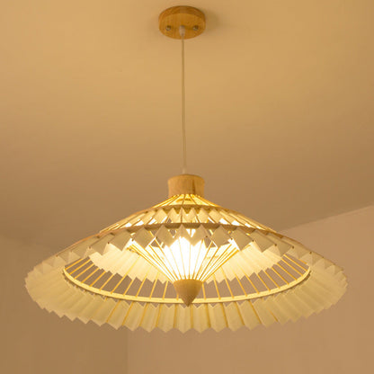 Traditional Japanese Dome Umbrella Shape Bamboo Parchment Weaving 1 - Light Chandelier For Dining Room