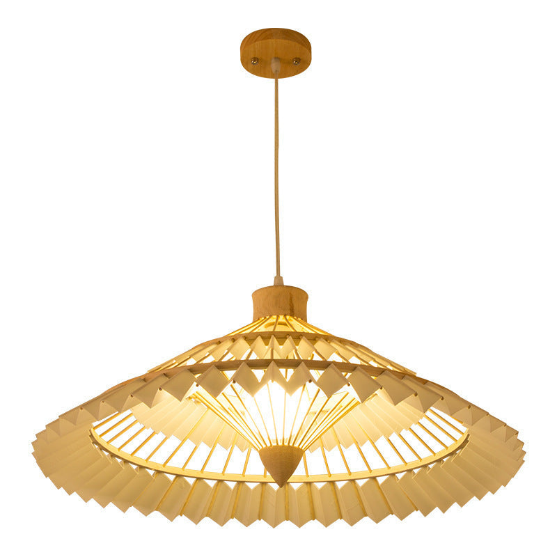 Traditional Japanese Dome Umbrella Shape Bamboo Parchment Weaving 1 - Light Chandelier For Dining Room