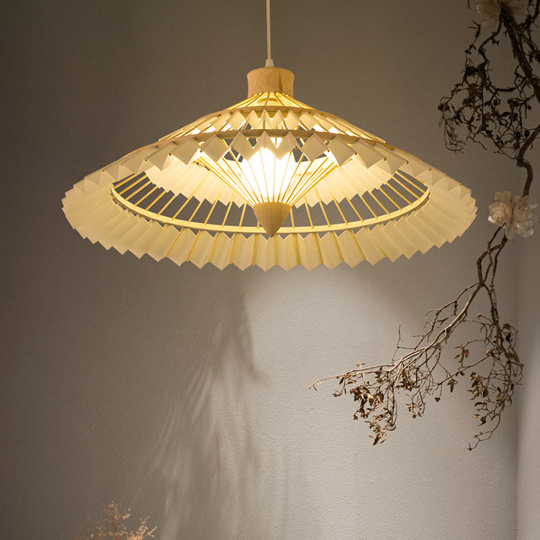 Traditional Japanese Dome Umbrella Shape Bamboo Parchment Weaving 1 - Light Chandelier For Dining Room