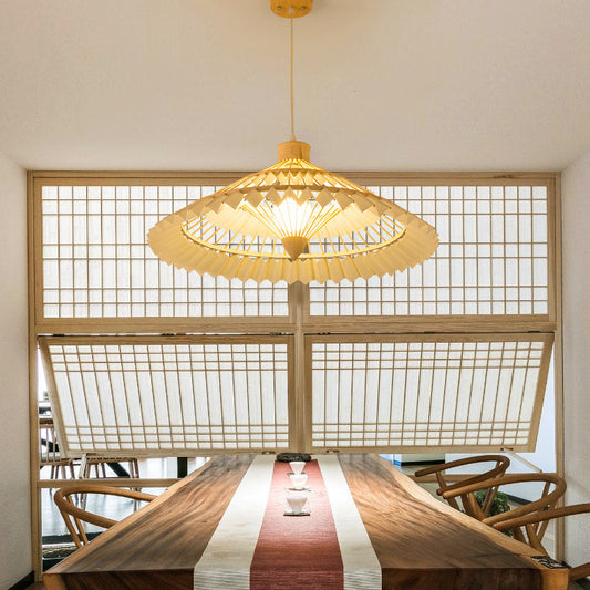 Traditional Japanese Dome Umbrella Shape Bamboo Parchment Weaving 1 - Light Chandelier For Dining Room