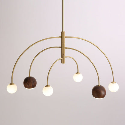 Contemporary Scandinavian Dome Semicircular Arc Orbs Walnut Ash Copper 6 - Light Chandelier For Dining Room