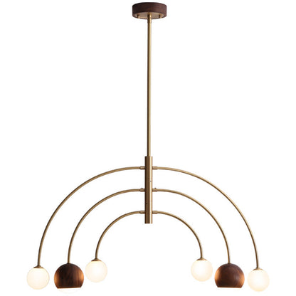 Contemporary Scandinavian Dome Semicircular Arc Orbs Walnut Ash Copper 6 - Light Chandelier For Dining Room