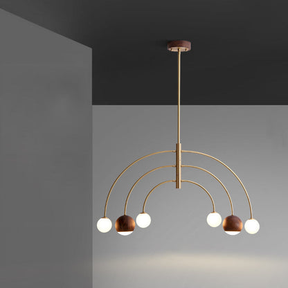 Contemporary Scandinavian Dome Semicircular Arc Orbs Walnut Ash Copper 6 - Light Chandelier For Dining Room