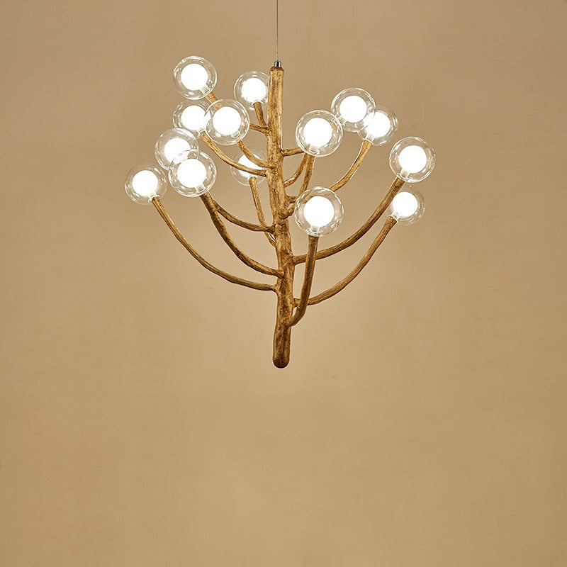 Traditional Japanese Dome Tree Branch Orbs Polymer Glass Hardware 3/6/9/12/15 - Light Chandelier For Dining Room
