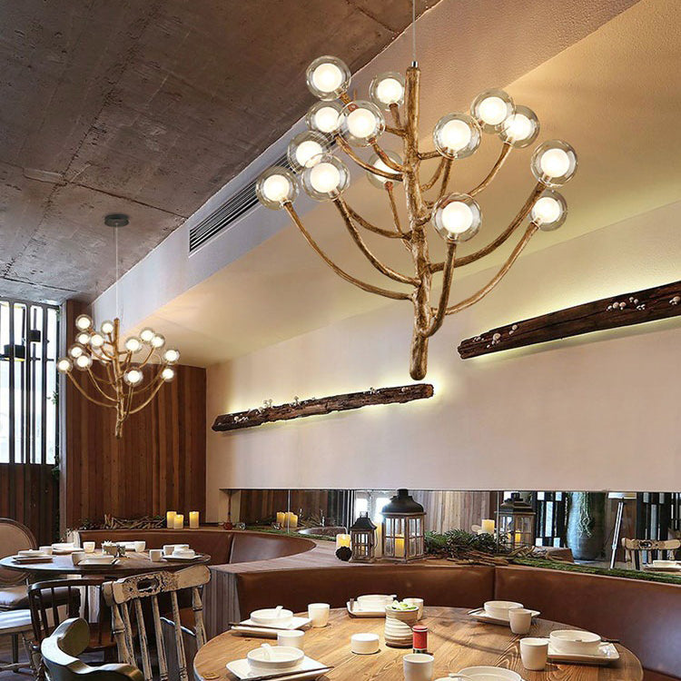 Traditional Japanese Dome Tree Branch Orbs Polymer Glass Hardware 3/6/9/12/15 - Light Chandelier For Dining Room