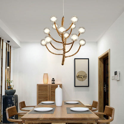 Traditional Japanese Dome Tree Branch Orbs Polymer Glass Hardware 3/6/9/12/15 - Light Chandelier For Dining Room