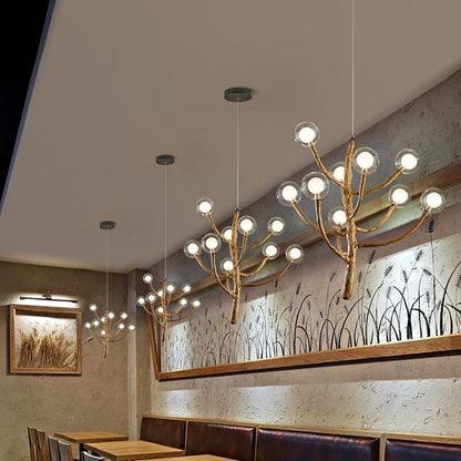 Traditional Japanese Dome Tree Branch Orbs Polymer Glass Hardware 3/6/9/12/15 - Light Chandelier For Dining Room