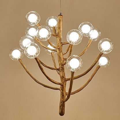 Traditional Japanese Dome Tree Branch Orbs Polymer Glass Hardware 3/6/9/12/15 - Light Chandelier For Dining Room