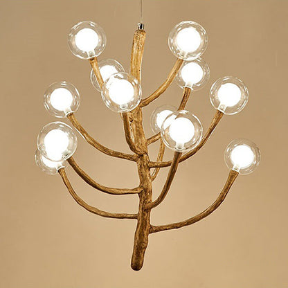 Traditional Japanese Dome Tree Branch Orbs Polymer Glass Hardware 3/6/9/12/15 - Light Chandelier For Dining Room