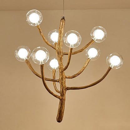 Traditional Japanese Dome Tree Branch Orbs Polymer Glass Hardware 3/6/9/12/15 - Light Chandelier For Dining Room