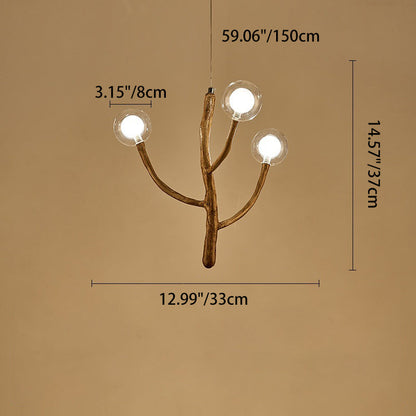 Traditional Japanese Dome Tree Branch Orbs Polymer Glass Hardware 3/6/9/12/15 - Light Chandelier For Dining Room