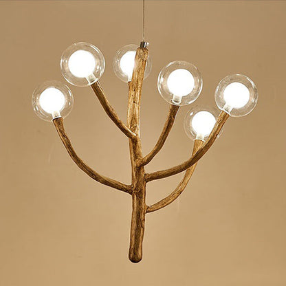 Traditional Japanese Dome Tree Branch Orbs Polymer Glass Hardware 3/6/9/12/15 - Light Chandelier For Dining Room