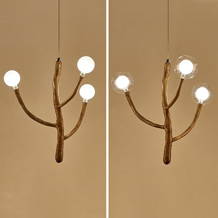 Traditional Japanese Dome Tree Branch Orbs Polymer Glass Hardware 3/6/9/12/15 - Light Chandelier For Dining Room
