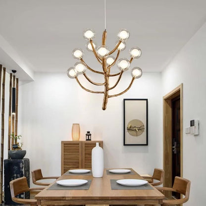 Traditional Japanese Dome Tree Branch Orbs Polymer Glass Hardware 3/6/9/12/15 - Light Chandelier For Dining Room
