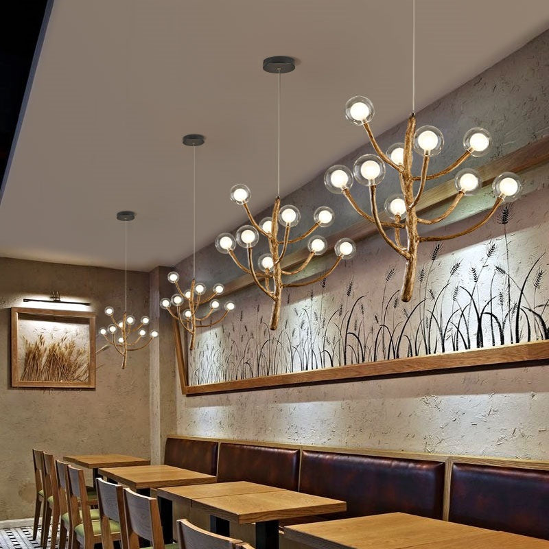 Traditional Japanese Dome Tree Branch Orbs Polymer Glass Hardware 3/6/9/12/15 - Light Chandelier For Dining Room