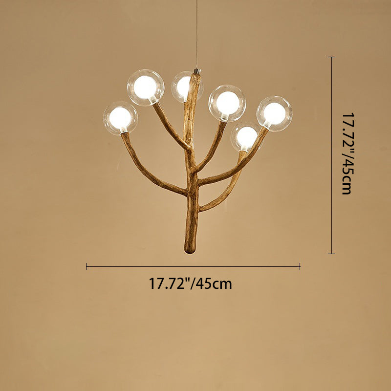 Traditional Japanese Dome Tree Branch Orbs Polymer Glass Hardware 3/6/9/12/15 - Light Chandelier For Dining Room