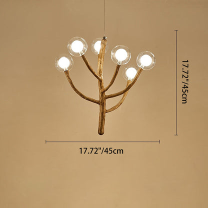 Traditional Japanese Dome Tree Branch Orbs Polymer Glass Hardware 3/6/9/12/15 - Light Chandelier For Dining Room