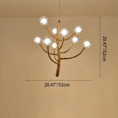 Traditional Japanese Dome Tree Branch Orbs Polymer Glass Hardware 3/6/9/12/15 - Light Chandelier For Dining Room