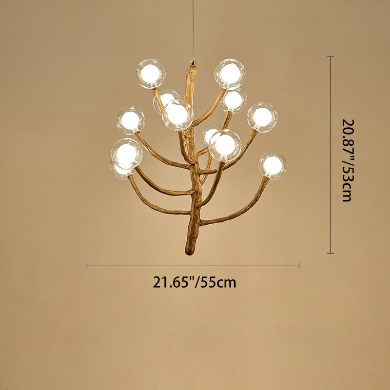 Traditional Japanese Dome Tree Branch Orbs Polymer Glass Hardware 3/6/9/12/15 - Light Chandelier For Dining Room