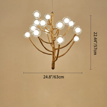 Traditional Japanese Dome Tree Branch Orbs Polymer Glass Hardware 3/6/9/12/15 - Light Chandelier For Dining Room