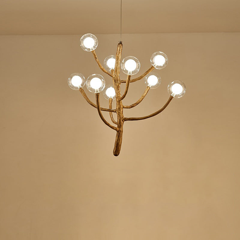 Traditional Japanese Dome Tree Branch Orbs Polymer Glass Hardware 3/6/9/12/15 - Light Chandelier For Dining Room