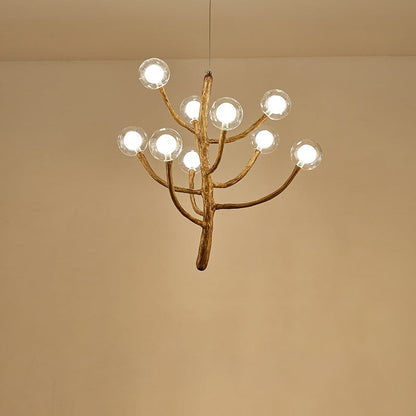 Traditional Japanese Dome Tree Branch Orbs Polymer Glass Hardware 3/6/9/12/15 - Light Chandelier For Dining Room