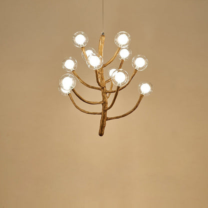 Traditional Japanese Dome Tree Branch Orbs Polymer Glass Hardware 3/6/9/12/15 - Light Chandelier For Dining Room