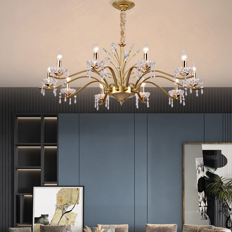 Contemporary Nordic Dome Branch Curved Rod Crystal Lampshade Iron 6/8/10 - Light Chandelier For Living Room