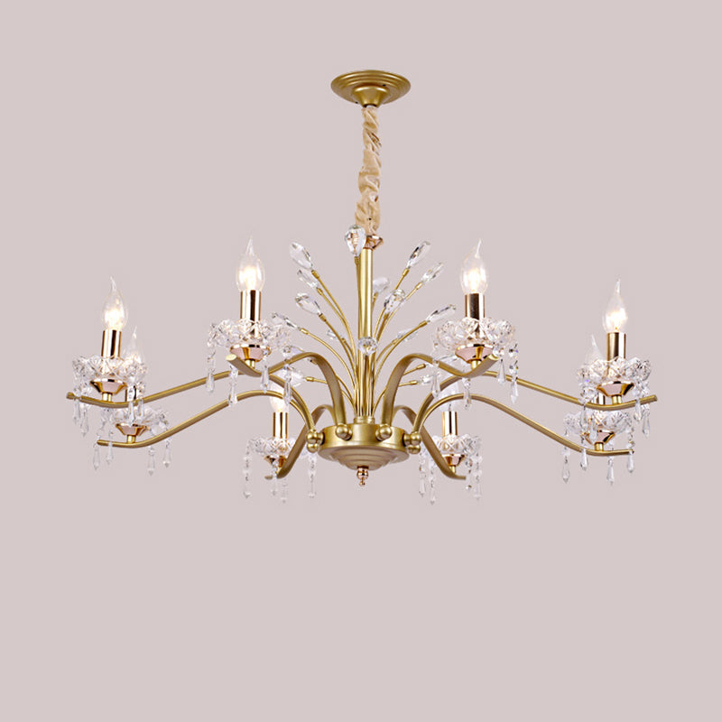 Contemporary Nordic Dome Branch Curved Rod Crystal Lampshade Iron 6/8/10 - Light Chandelier For Living Room