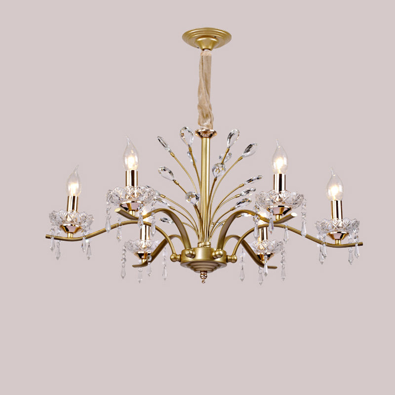 Contemporary Nordic Dome Branch Curved Rod Crystal Lampshade Iron 6/8/10 - Light Chandelier For Living Room