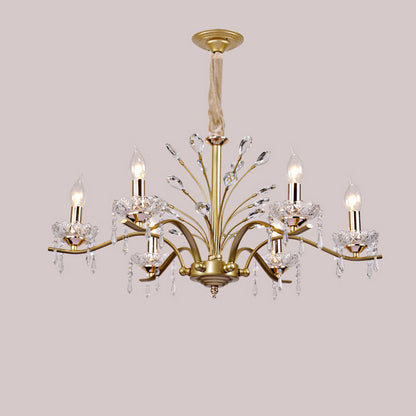 Contemporary Nordic Dome Branch Curved Rod Crystal Lampshade Iron 6/8/10 - Light Chandelier For Living Room