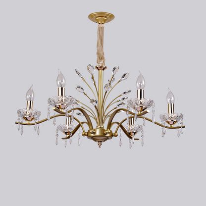 Contemporary Nordic Dome Branch Curved Rod Crystal Lampshade Iron 6/8/10 - Light Chandelier For Living Room