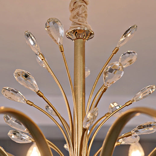 Contemporary Nordic Dome Branch Curved Rod Crystal Lampshade Iron 6/8/10 - Light Chandelier For Living Room