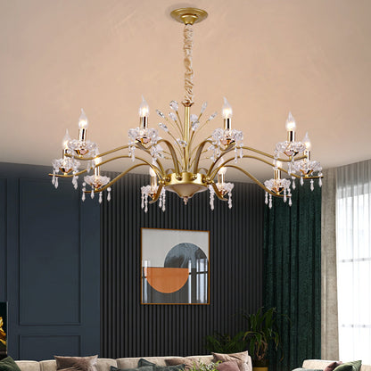 Contemporary Nordic Dome Branch Curved Rod Crystal Lampshade Iron 6/8/10 - Light Chandelier For Living Room