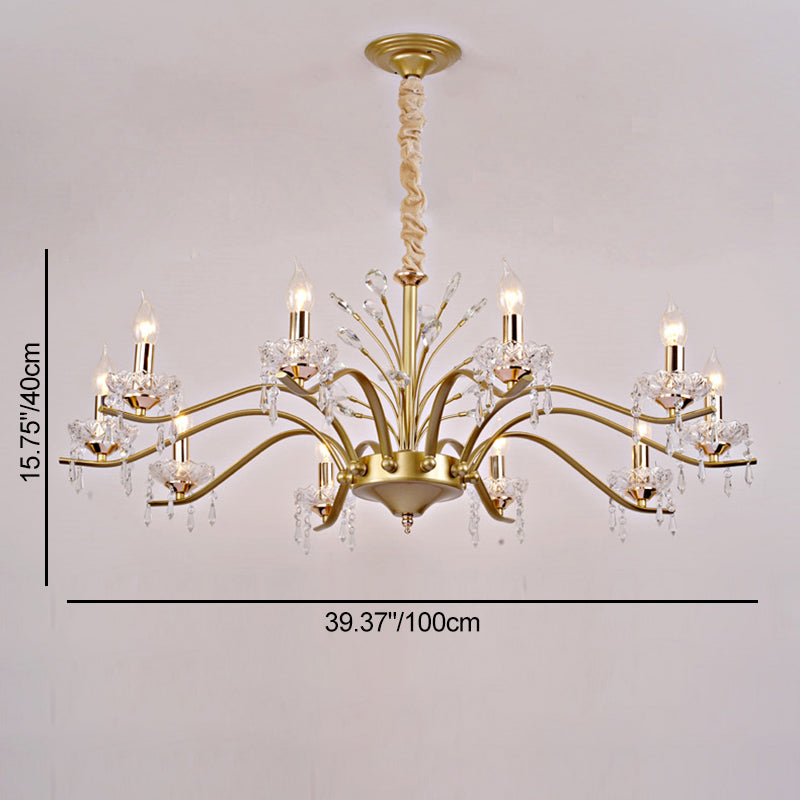 Contemporary Nordic Dome Branch Curved Rod Crystal Lampshade Iron 6/8/10 - Light Chandelier For Living Room