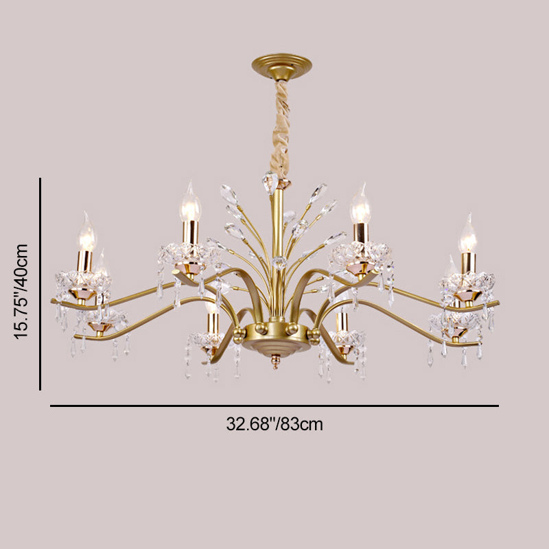 Contemporary Nordic Dome Branch Curved Rod Crystal Lampshade Iron 6/8/10 - Light Chandelier For Living Room