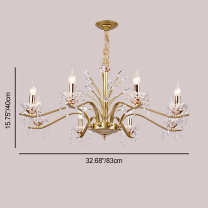 Contemporary Nordic Dome Branch Curved Rod Crystal Lampshade Iron 6/8/10 - Light Chandelier For Living Room