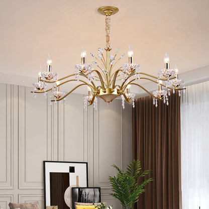 Contemporary Nordic Dome Branch Curved Rod Crystal Lampshade Iron 6/8/10 - Light Chandelier For Living Room
