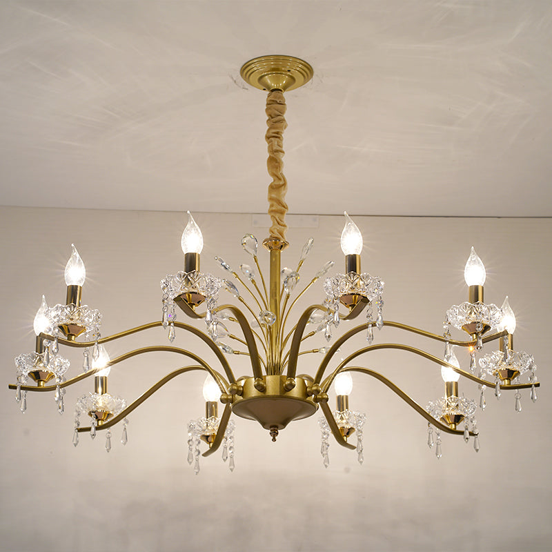 Contemporary Nordic Dome Branch Curved Rod Crystal Lampshade Iron 6/8/10 - Light Chandelier For Living Room