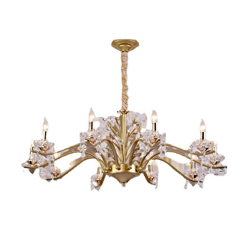 Contemporary Nordic Dome Branch Curved Rod Crystal Lampshade Iron 6/8/10 - Light Chandelier For Living Room