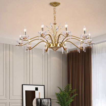 Contemporary Nordic Dome Branch Curved Rod Crystal Lampshade Iron 6/8/10 - Light Chandelier For Living Room