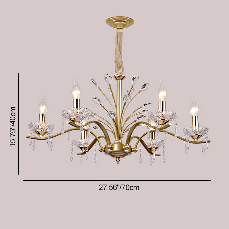 Contemporary Nordic Dome Branch Curved Rod Crystal Lampshade Iron 6/8/10 - Light Chandelier For Living Room