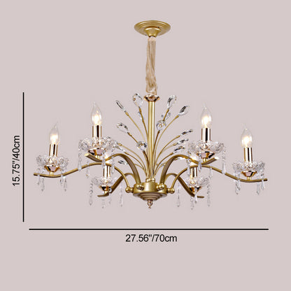 Contemporary Nordic Dome Branch Curved Rod Crystal Lampshade Iron 6/8/10 - Light Chandelier For Living Room