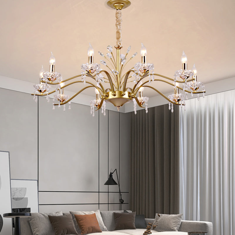 Contemporary Nordic Dome Branch Curved Rod Crystal Lampshade Iron 6/8/10 - Light Chandelier For Living Room