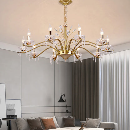 Contemporary Nordic Dome Branch Curved Rod Crystal Lampshade Iron 6/8/10 - Light Chandelier For Living Room