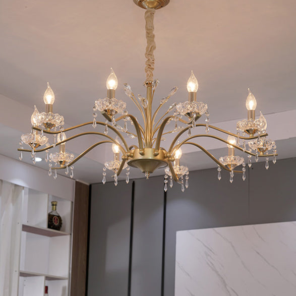 Contemporary Nordic Dome Branch Curved Rod Crystal Lampshade Iron 6/8/10 - Light Chandelier For Living Room