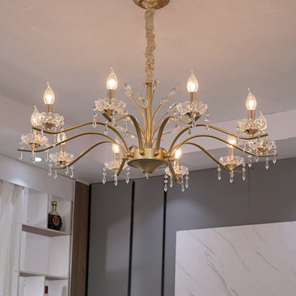 Contemporary Nordic Dome Branch Curved Rod Crystal Lampshade Iron 6/8/10 - Light Chandelier For Living Room