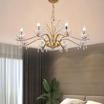 Contemporary Nordic Dome Branch Curved Rod Crystal Lampshade Iron 6/8/10 - Light Chandelier For Living Room