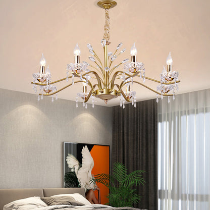 Contemporary Nordic Dome Branch Curved Rod Crystal Lampshade Iron 6/8/10 - Light Chandelier For Living Room
